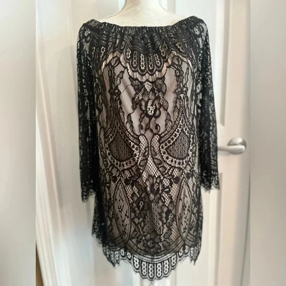 LOVE FIRE Women's Dress Black Lace Off the Shoulder‎ Fancy Mini Dress - Picture 11 of 15
